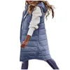 Women's Down Hood Winter Coat Quilted Long Vest Warm With Outdoor Sleeveless Jacket Female 2022