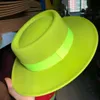 Beanie/Skull Caps New Fedora hat flat top recessed design autumn and winter jazz hat fluorescent green unisex Fedora winter hat T221013