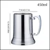 Mugs 16Oz Double Wall Stainless Steel Tankard Beer Mug Cocktail Breakfast Tea Milk Mugs With Handgrip Coffee Cup Bar Tools Drinkware Dhen5