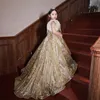 Gold Crystal Flower Girls Dress Pageant Dresses Ball Gown Beaded luxury Toddler Infant Clothes Little Kids Birthday Gowns 20224409165
