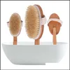 Brosses De Bain Éponges Épurateurs À Long Manche Poils De Sanglier Naturels Brosse De Bain Dos Avec Bambou Exfoliant Peau Sèche Douche Goutte Del Dhgqv