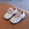 Chaussures plates nœud papillon semelle souple strass filles danse Performance enfants cuir Prewalker petite princesse chaussure unique rose