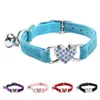 Dog Collars Heart Charm And Bell Cat Collar Safety Elastic Adjustable With Soft Velvet Material Pet Product Small S Blue