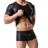 Men's T Shirts Faux Leather Men Tops Sexy Hip Hop T-Shirts Tees Nightclub Clubwear Erotic Lingerie For Fitness Undershirts S-XXL