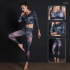 Robe Deux Pièces ICozzier Femmes Workout Sportswear Running Manches Longues Zipper Chemises Slim Fit Fitness Crop Tops Formation Gym Activewear