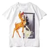 Fawn Printed Short Sleeve Tees Loose Round Neck T-shirts Breathable Comfortable