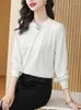 Kvinnors blusar rufsade kvinnor solid vit sommarl￥ng ￤rm o nacke eleganta kontor damer skjorta lyxig topp kvinnlig droppe