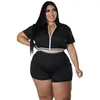 Sp￥rar 5xl Plus Size Women Shorts Set dragkedja Crop Tops och h￶g midja kostym Summer Fashion Casual Homewear Matching Set 2022