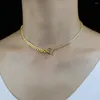 Choker 2022 Mode Gold Farbe Halb Cuban Link Kette Klar Cz Gepflasterte Tennis Toggle Verschluss Frauen Einfache Halskette Schmuck