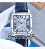 TWF Santo Myota 8215 Reloj automático para hombre WSSA0022 Esfera blanca Fecha Caja de acero Correa de cuero azul 39.5mm Relojes para caballero Timezonewatch E270a1