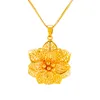 Bling Flower Pendant Necklace 24k Real Gold Plated Jewelry Women Christmas Gift