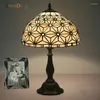 Table Lamps Tiffany Stained Glass For Bedroom Bedside Lamp Kitchen Bar Living Room Decor Desk Baroque Metal Resin LED Light