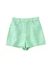 Kvinnors tvåbitar byxor Vintage Plaid Tweed Two Piece Set Women Green Short Jack -kappa Mini Shorts kostym 2022 Spring Ladies Fashion Streetwear Outfits T221012