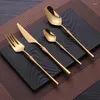 Dijksets Sets Mirror Golden bestek Set Travel Fork Spoons Knives Western Flatare Kitchen Toolgerei Bright Gold Utensils Dropshopping