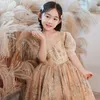 luxury Gold 2023 Flower Girls Dresses For Wedding Beaded Toddler Pageant Gowns Long Ball Gown First Communion Dress