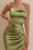 Casual Dresses Sexy Satin V Neck Maxi Dress Women Spaghetti Strap Sleeveless Backless Side Split Long Ruched Cocktail Mini