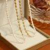 Choker Selling Fashion Panel 18K Gold Plated Titanium Steel Chain Freshwater Pearl Necklace For Women260A