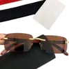 Occhiali da sole rettangolari colorati senza montatura CA di lusso Gamba in legno leggera unisex UV400 per occhiali da vista personalizzati Custodia fullset OCCHIALI