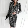 Cappotto di lana scozzese da donna CINESSD misto lana da donna per donna inverno coreano nero manica lunga slim donna sexy ufficio formale maxi