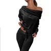 Kvinnors tvådelade byxor avslappnade uppsättningar två stycken set av axeltröjor och långa byxor sätter kvinnors träningskläder plus storlek 4xl HD22 T221012
