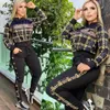 Print Jacket and Bottoms Two Piece Pants Outfits Women Casual Zipper Sweatshirt and Pant Set Free Ship