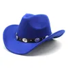 Berets Western Cowboy Hat For Women's Wool Felt Autumn Winter Vintage Wide Brim Fedoras Cowgirl Hats Men British Style Jazz