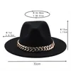 Beanie/Skull Caps Fedora Hats For Women Wool Wide Brim Thick Gold Chain Men Solid Vintage Church Jazz Party Top Cap Panama Luxury Ladies Felt Hats T221013