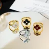 Designerring verguld klavertje vier chalcedoon zwart agaat malachiet wit Fritillaria Lady Lucky natuurlijke limoen fritillaria inspire6500040