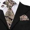 Papillon Hi-Tie Design Gift Box Set di cravatte da uomo di lusso nero Cravatta di seta per uomo Hanky Gemelli da sposa