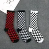 Men's Socks 3 Color Men Women Geometric Checkered Cotton Streetwear Hip Hop Checkerboard Sock Harajuku Unisex Comfortable Soft Sox