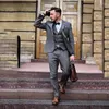 Men's Suits Grey Tweed Jacket Winter Classic Formal Business Male Blazer Slim Fit Traje Hombre 3 Pieces Men Party Prom