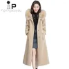 Women's Fur Hooded Collar Faux Coat Women Outwear Fake Jacket Winter Long Sheepskin Plus Size Thick Warm Overcoat