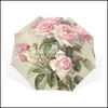 Parasol Vintage Shabby Floral Print Kobiety deszczowy szyk różowy róża róża trzy składana dziewczyna trwały przenośny parapluie 211227 d Otzlx