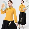 Ubranie etniczne 2022 Chińskie ulepszone bluzka Cheongsam w stylu narodowym Kobiety Kobiety z długim rękawem Qipao Top Service Hanfu koszule