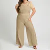 Pants VONDA 2022 Plus Size Summer Jumpsuits Women Sexy Sleeveless Solid Loose Wide Leg Playsuits Office Overalls Pantalones