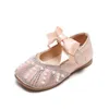 Chaussures plates nœud papillon semelle souple strass filles danse Performance enfants cuir Prewalker petite princesse chaussure unique rose