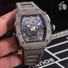 Luxury Mens Mechanics titta på klassiska svarta gummi män safir automatisk mekanisk tourbillion kalender titanium felipe massa flyback