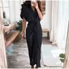 casual vrouw jurk zomer elegante knoop ruches bandage shirt jurken mode korte mouw effen v-hals strand maxi