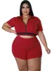 Sp￥rar 5xl Plus Size Women Shorts Set dragkedja Crop Tops och h￶g midja kostym Summer Fashion Casual Homewear Matching Set 2022