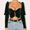 Women's Blouses Fashion Women Bodycon Long Sleeve Square Neck Crop Tops Casual Sexy V Shirt Blouse