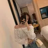 Women's Blouses Women Korean Sexy Off Shoulder Long Sleeve Solid White Shirts Elegant Ruffles Chiffon Blouse Summer Cropped Tops Tunic