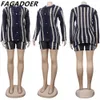 Women's Two Piece Pants FAGADOER 2 Piece Sets Women Stripe Knitted Long Sleeve Botton Crop Tops Short Pants Spring Sexy 2Pcs Short Pants Sets Female T221012