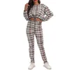 Kvinnors tvådelade byxor Seigurhry Kvinnors 2 -stycken Plaid tryckta kläder Casual Lantern långärmad slips framkörning toppar blyertsbyxor Set Tracksuit T221012