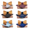 Bow Ties Zebra Grain Wooden Tie For Men Male Trendy Necktie Wood Bowtie Handkerchief Cufflinks Set Box 2XPC