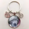 Fluffig hund glas cabochon nyckelchain smart patient och barnvänlig fransk bulldog nyckelkedja män kvinnor smycken gåva