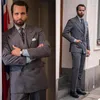 Men's Suits 2 Pieces Men Grey Formal Custom Made Wedding Tuxedos Double Breasted Peaked Lapel Blazer Business Coat Pant