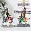 Weihnachtsdekorationen Lichter Miniatur-Dorfhausskulptur aus Harz mit LED-Beleuchtung Gebäudefigur Startseite Ornamente Adornos De Navidad