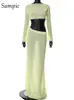 レディースの2ピースパンツサンピックスルースルースカート2ピースセット女性Outifts Y2K Chic Long Sleeve Crop Top and Maxi Skirt Sets2022 Summer Party T221012