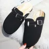 Slippers vrouwen faux suède dames muilezels schoenen1 winter warm bont bovenste platform plat lage hiel buitenlucht pluche voering