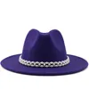 Beanie/Skull Caps New Women Wool Fedora Hat With pearl Ribbon Gentleman Elegant Lady Winter Autumn Wide Brim Church Panama Sombrero Girl Jazz Cap T221013